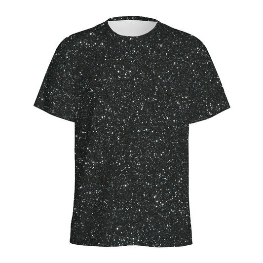 Black (NOT Real) Glitter Print Men's Sports T-Shirt