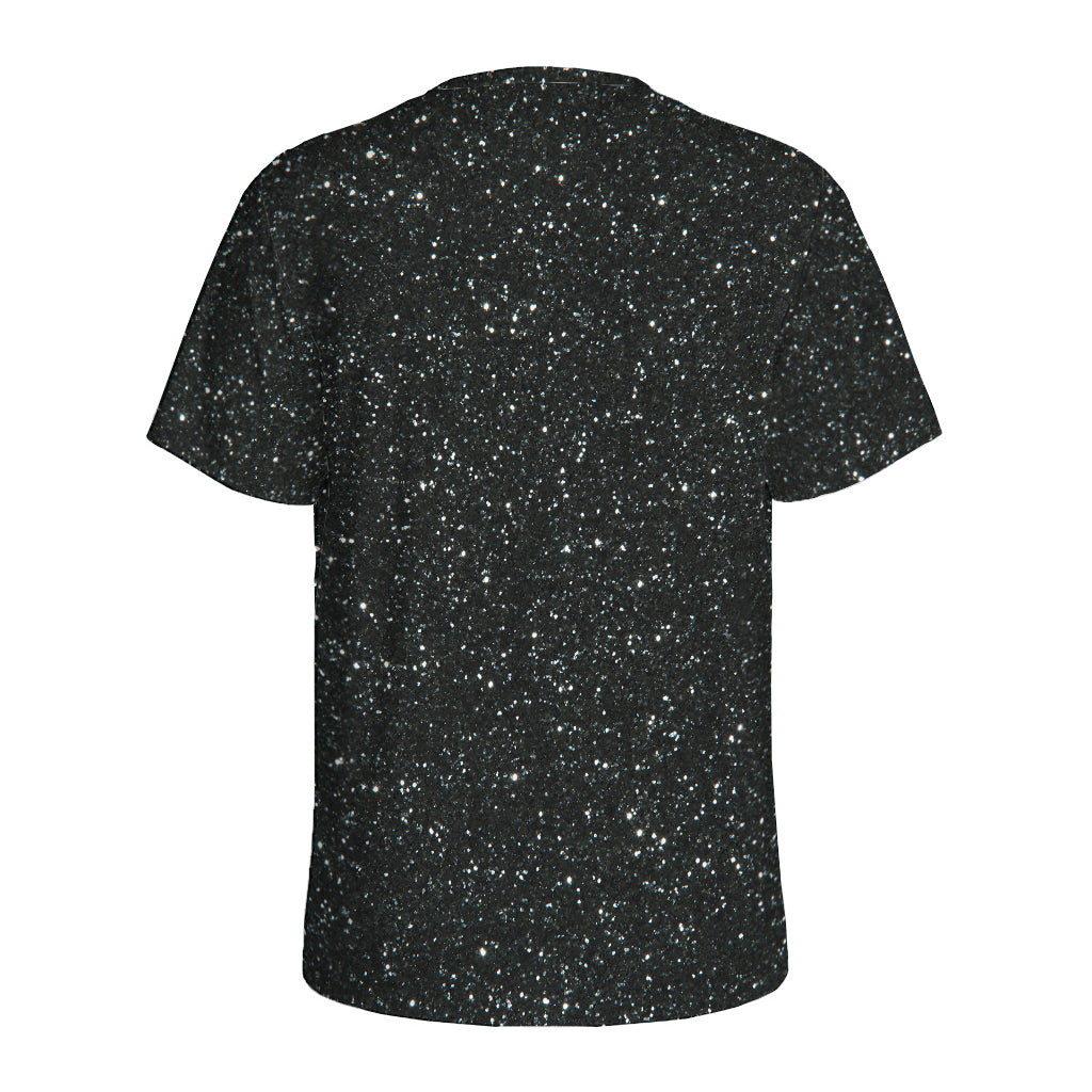 Black (NOT Real) Glitter Print Men's Sports T-Shirt