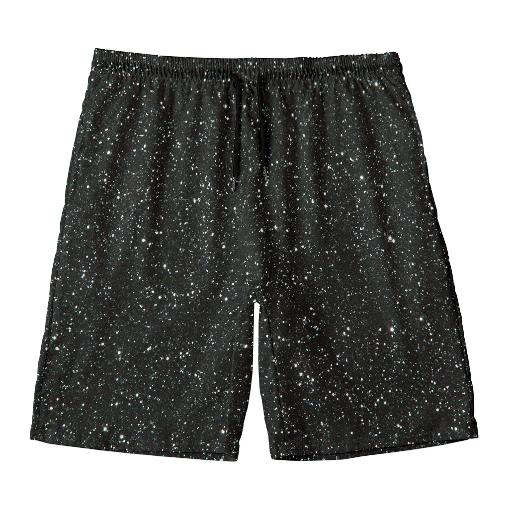 Black (NOT Real) Glitter Print Men's Swim Trunks