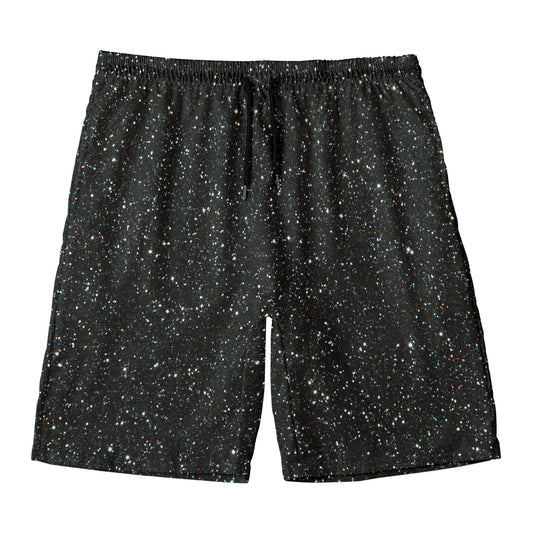 Black (NOT Real) Glitter Print Men's Swim Trunks