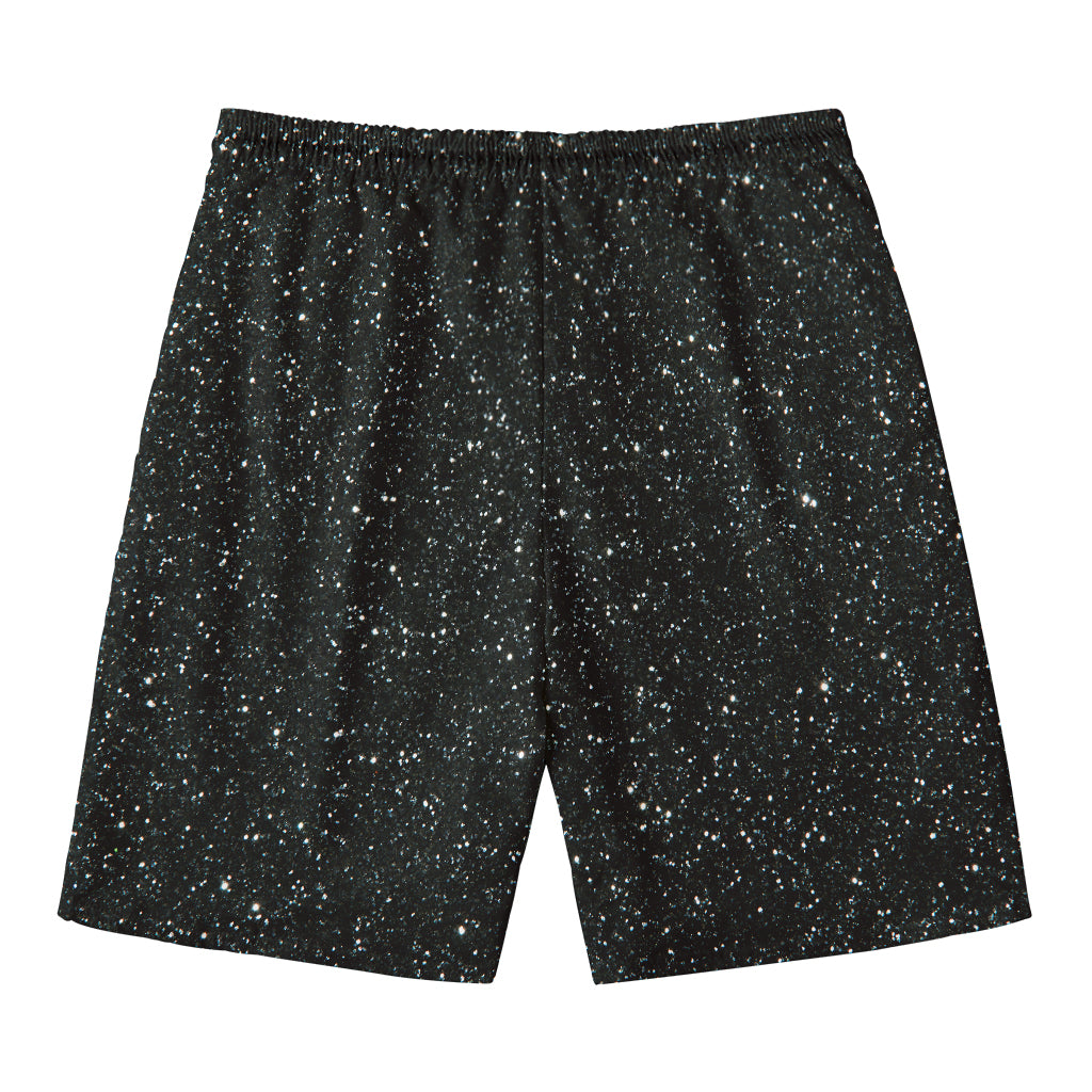 Black (NOT Real) Glitter Print Men's Swim Trunks