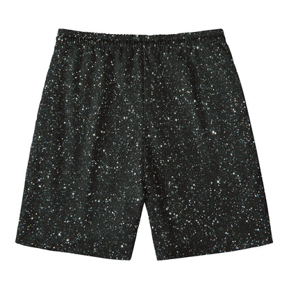 Black (NOT Real) Glitter Print Men's Swim Trunks