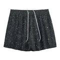 Black (NOT Real) Glitter Print Mesh Shorts
