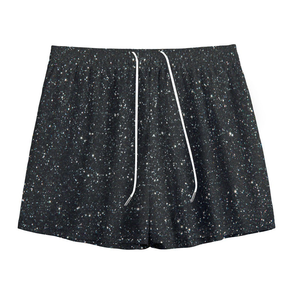 Black (NOT Real) Glitter Print Mesh Shorts