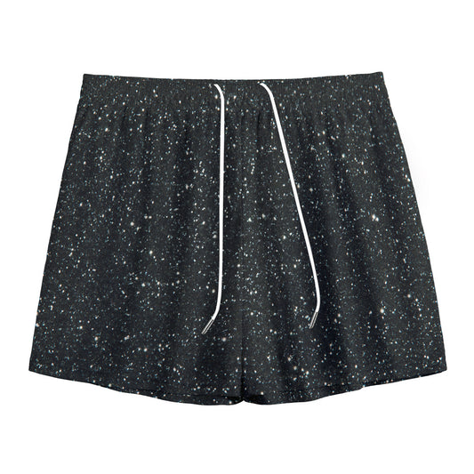 Black (NOT Real) Glitter Print Mesh Shorts