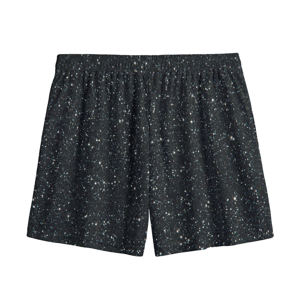 Black (NOT Real) Glitter Print Mesh Shorts