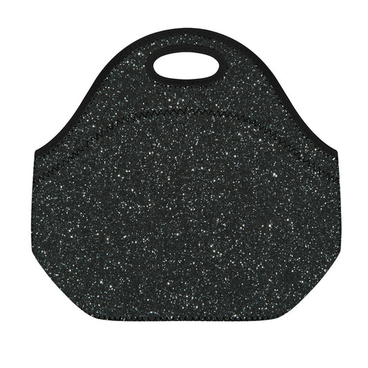 Black (NOT Real) Glitter Print Neoprene Lunch Bag