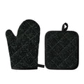Black (NOT Real) Glitter Print Oven Mitt And Pot Holder Set