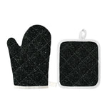 Black (NOT Real) Glitter Print Oven Mitt And Pot Holder Set