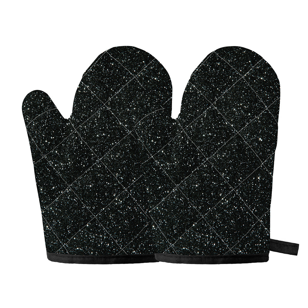 Black (NOT Real) Glitter Print Oven Mitts