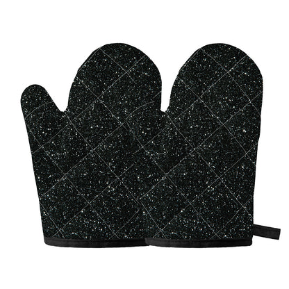 Black (NOT Real) Glitter Print Oven Mitts