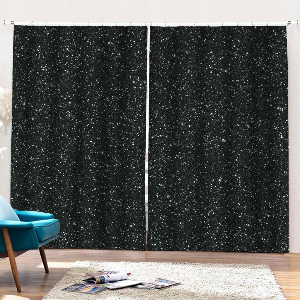 Black (NOT Real) Glitter Print Pencil Pleat Curtains