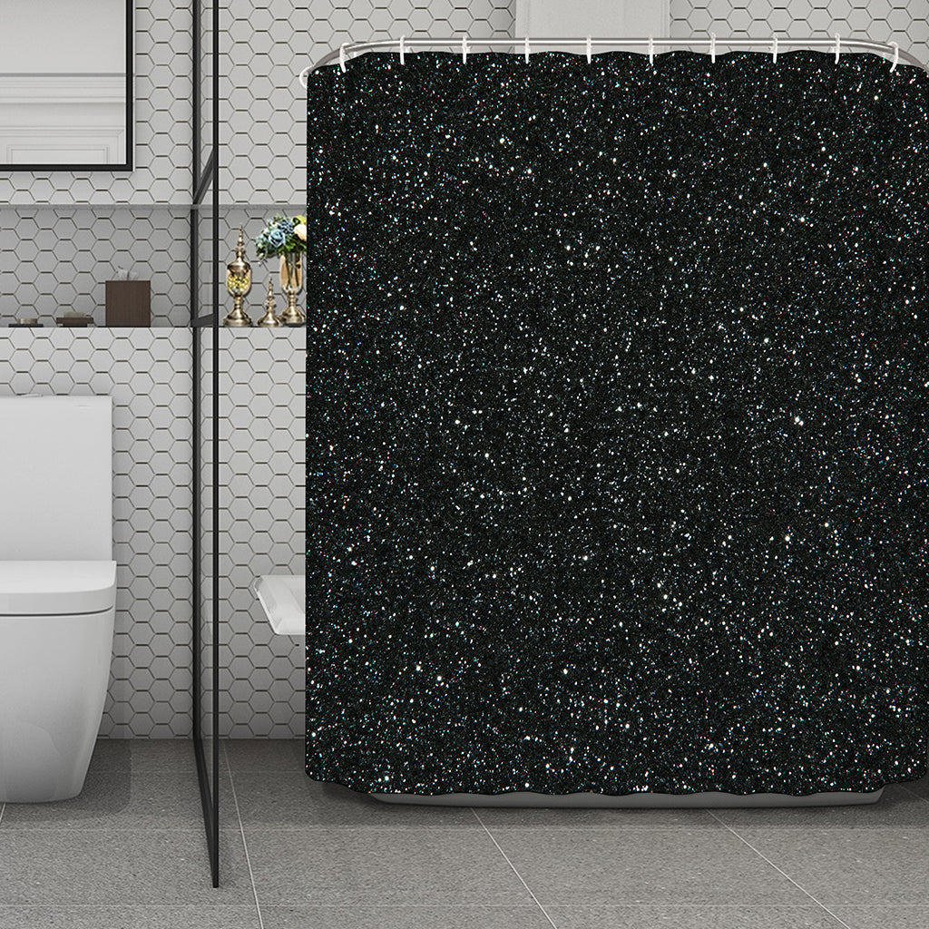 Black (NOT Real) Glitter Print Polyester Shower Curtain