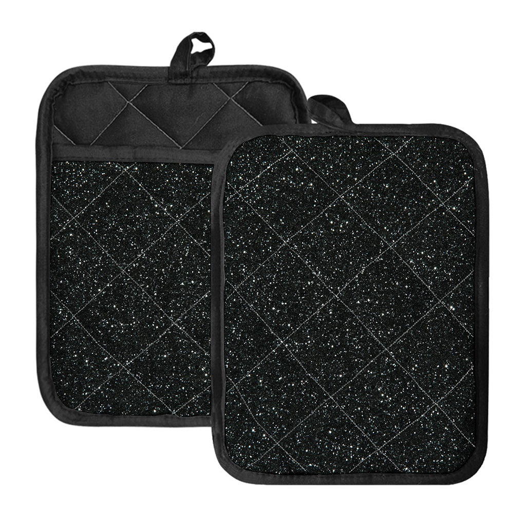 Black (NOT Real) Glitter Print Pot Holders With Pocket
