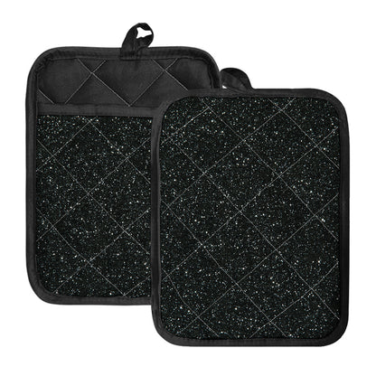 Black (NOT Real) Glitter Print Pot Holders With Pocket