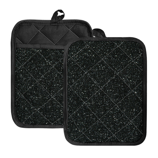 Black (NOT Real) Glitter Print Pot Holders With Pocket