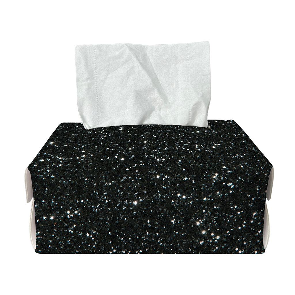 Black (NOT Real) Glitter Print Rectangle Tissue Box Cover