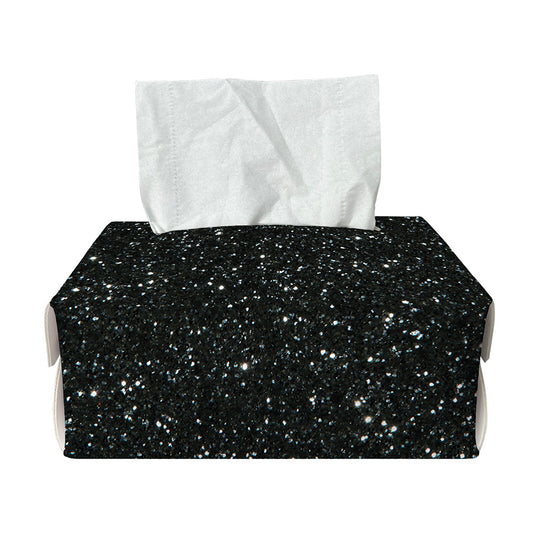 Black (NOT Real) Glitter Print Rectangle Tissue Box Cover