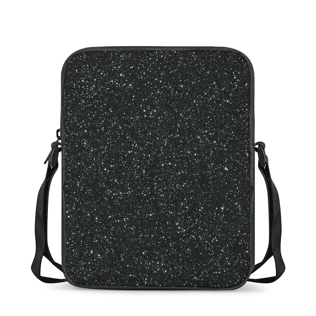 Black (NOT Real) Glitter Print Rectangular Crossbody Bag
