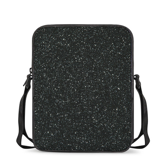 Black (NOT Real) Glitter Print Rectangular Crossbody Bag