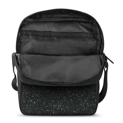 Black (NOT Real) Glitter Print Rectangular Crossbody Bag