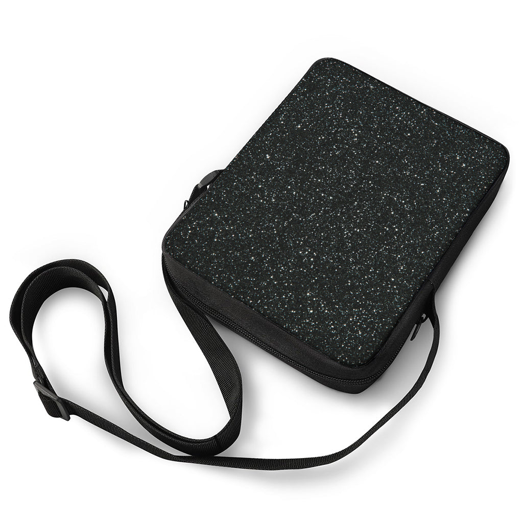 Black (NOT Real) Glitter Print Rectangular Crossbody Bag