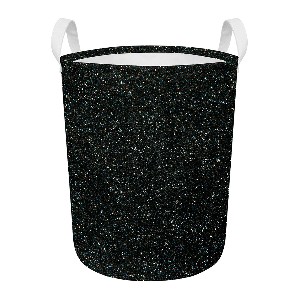Black (NOT Real) Glitter Print Round Laundry Basket