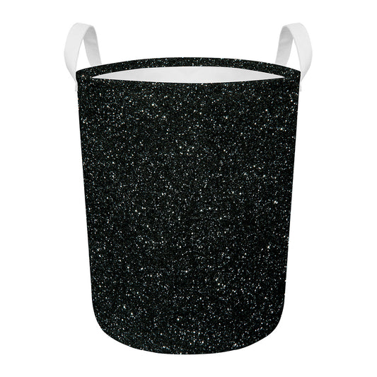 Black (NOT Real) Glitter Print Round Laundry Basket