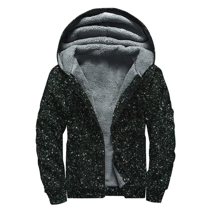 Black (NOT Real) Glitter Print Sherpa Lined Zip Up Hoodie