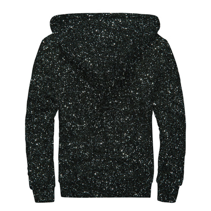 Black (NOT Real) Glitter Print Sherpa Lined Zip Up Hoodie