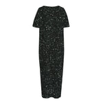 Black (NOT Real) Glitter Print Short Sleeve Long Nightdress