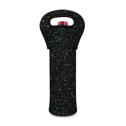 Black (NOT Real) Glitter Print Single Neoprene Wine Tote