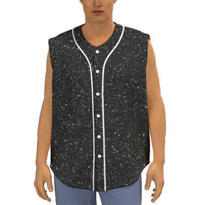 Black (NOT Real) Glitter Print Sleeveless Baseball Jersey