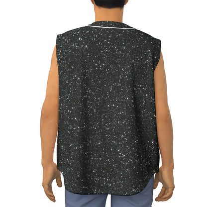 Black (NOT Real) Glitter Print Sleeveless Baseball Jersey