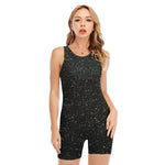 Black (NOT Real) Glitter Print Sleeveless One Piece Swimsuit