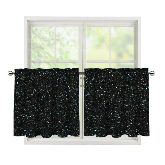 Black (NOT Real) Glitter Print Tier Curtains