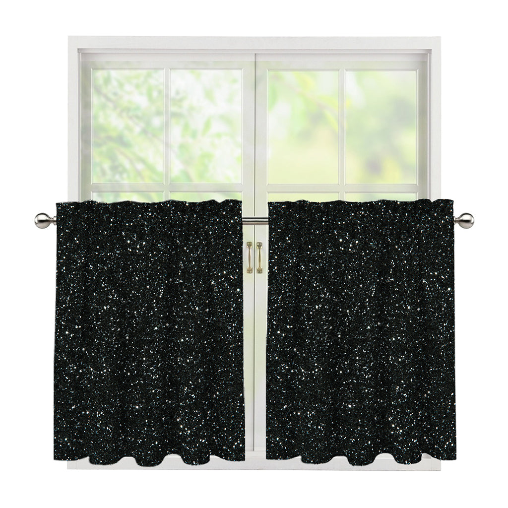 Black (NOT Real) Glitter Print Tier Curtains