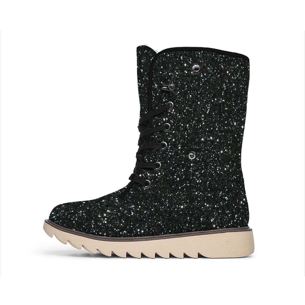Black (NOT Real) Glitter Print Winter Boots