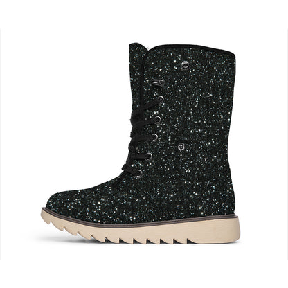 Black (NOT Real) Glitter Print Winter Boots
