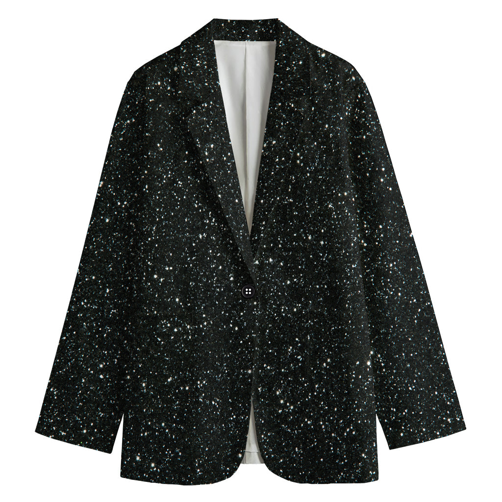 Black (NOT Real) Glitter Print Women's Cotton Blazer