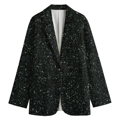 Black (NOT Real) Glitter Print Women's Cotton Blazer