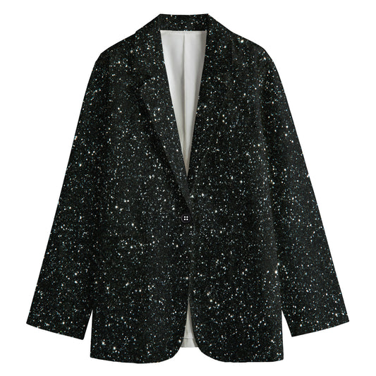 Black (NOT Real) Glitter Print Women's Cotton Blazer