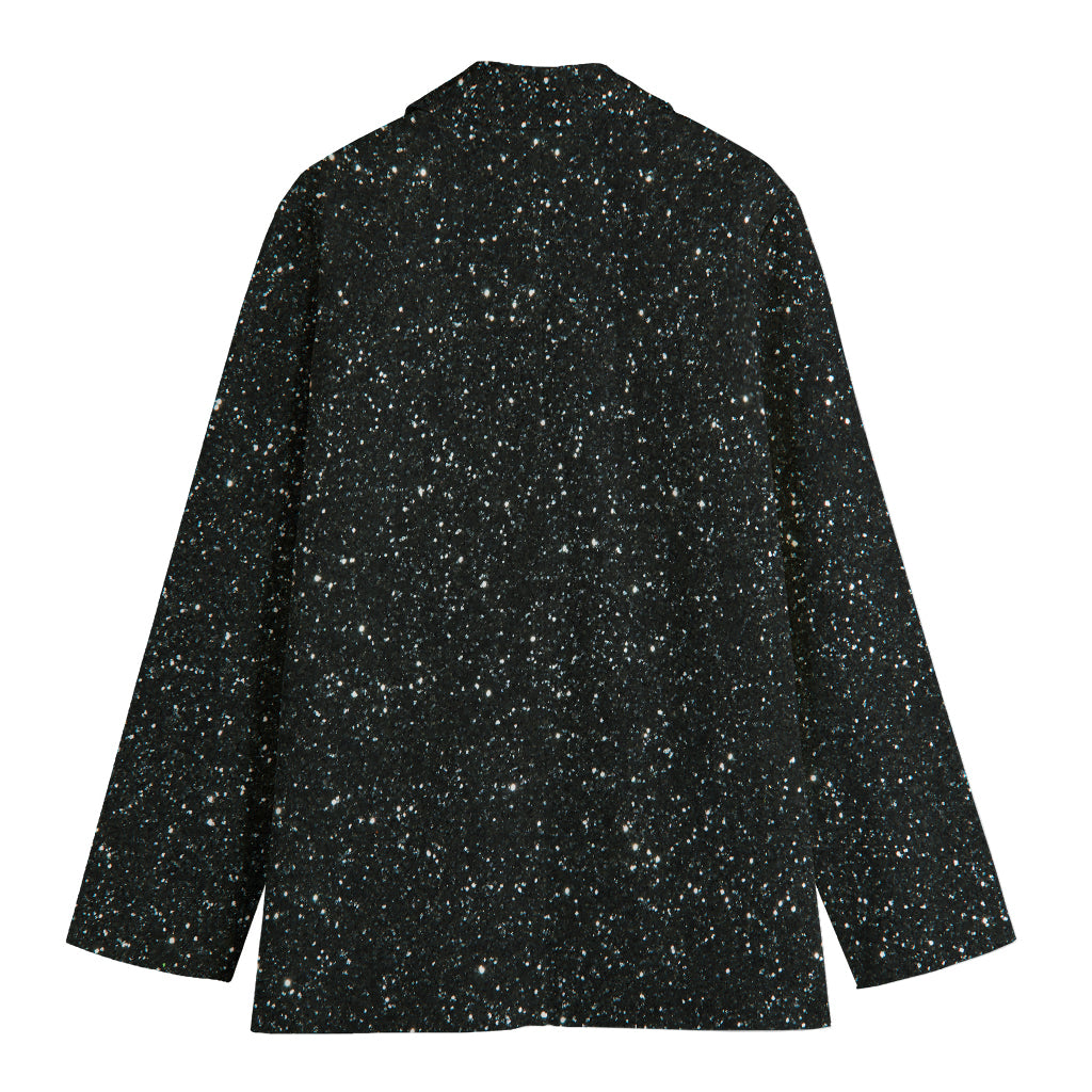 Black (NOT Real) Glitter Print Women's Cotton Blazer