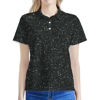 Black (NOT Real) Glitter Print Women's Polo Shirt