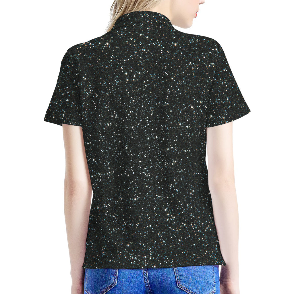 Black (NOT Real) Glitter Print Women's Polo Shirt