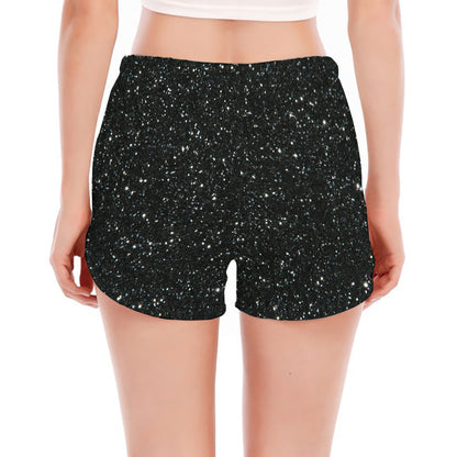 Black (NOT Real) Glitter Print Women's Split Running Shorts