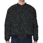 Black (NOT Real) Glitter Print Zip Sleeve Bomber Jacket