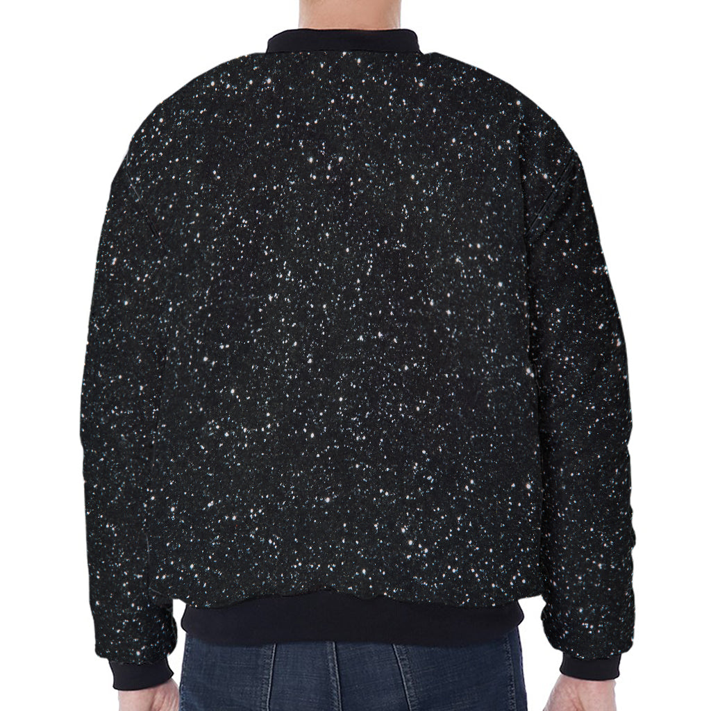 Black (NOT Real) Glitter Print Zip Sleeve Bomber Jacket