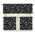 Black Paisley Bandana Pattern Print 3 Piece Kitchen Curtains