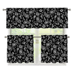 Black Paisley Bandana Pattern Print 3 Piece Kitchen Curtains